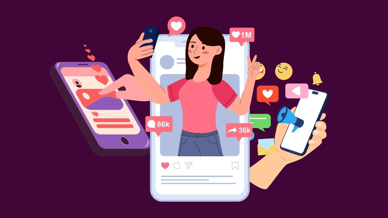 elementos simbolizando influenciador de redes sociais